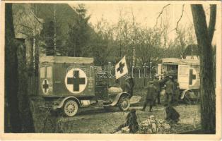 1916 Osztrák-magyar katonai mentőautó / Sanitäts-Autokolonne 1915. Weltkrieg 1914-16 Feldpostkarte 24. / WWI K.u.k. Red Cross military ambulance + K.u.K. Feldpostamt 107. (EK)