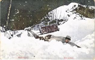 1916 Téli sport művészlap, szánkó baleset / Rodelsport, Ein Unfall. Karl Krall 676. / Winter sport, sledding accident (EK)