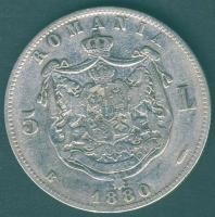 Románia 1880. 5L Ag variáns "név a nyak alatt" T:3