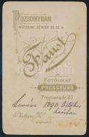 1890 Pozsony, Faust fényképész műtermében készült, keményhátú, vintage fotó, magyarul feliratozva, 1...