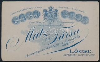 cca 1911 Lőcse, Matz és Társa fényképészeti műtermében készült, keményhátú, vintage fotó, 10,8x6,5 c...