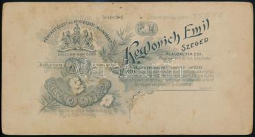 cca 1912 Szeged, Keglovich fényképész műtermében készült, keményhátú, vintage fotó, 20,8x11 cm