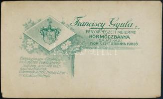 cca 1910 Körmöcbánya, Franciscy Gyula fényképész műtermében készült, keményhátú vintage fotó, 10,5x6...