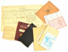 1930-1997 vegyes papírrégiség tétel, közte: levelezőlap, kivonat, munkakönyv, telefonkönyv, útlevél stb.