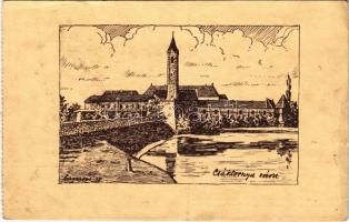 1937 Csáktornya, Cakovec; Csáktornya vára. Kiadja a Délvidéki Egyetemi és Főiskolai Hallgatók Egyesülete / Zrinski castle, irredenta art postcard s: Lamoss (EB)