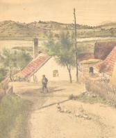 Dudás Jenő (1902-1991): Tihanyi csúcshegy. Színezett rézkarc, papír, foltos, jelzett, üvegezett kere...