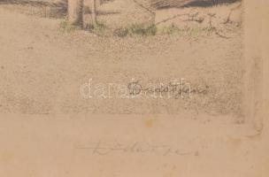 Dudás Jenő (1902-1991): Tihanyi csúcshegy. Színezett rézkarc, papír, foltos, jelzett, üvegezett kere...