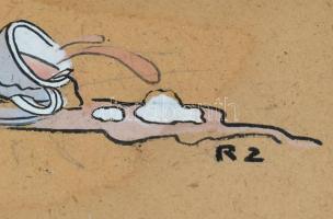 RZ jelzéssel: Disney figurák. Alkvarell, papír.2 db  40x30 cm Üvegezett keretben. Egyik üveg törött