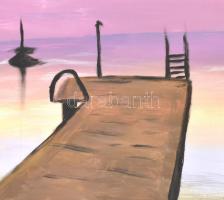 Jelzés nélkül: Balatoni naplemente. Olaj, vászon, 40×50 cm