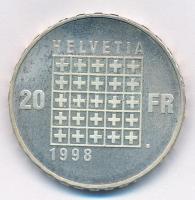 Svájc 1998B 20Fr Ag "150 éves a konföderáció" T:1 (erdetileg PP) kis patina 
Switzerland ...