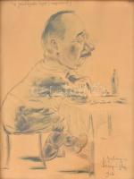 Pernyei (?) fhgy.916 jelzéssel: Egy gazdászati tiszt (népfelkelő) portréja. I. világháborús karikatúra. Vegyes technika, papír. Díszes, régi üvegezett fa keretben, 31,5x25 cm