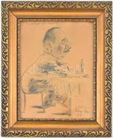 Pernyei (?) fhgy.916 jelzéssel: Egy gazdászati tiszt (népfelkelő) portréja. I. világháborús karikatú...