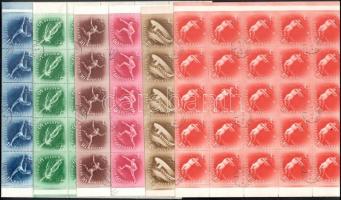 1952 Helsinki Olimpia sor hajtott 50-es ívekben, benne tévnyomat, 30f vízjel nélkül (77.000+) / 50 x Mi 1247-1252, with plate variety. 30f without watermark