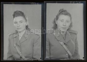 cca 1950 Nők egyenruhában, Mosonyi Antalné (?-?), (Marika fotó) kiskunfélegyházi műtermében készült 13 db fekete-fehér, vintage síkfilm NEGATÍV, 10x15 cm és 6x9 cm között