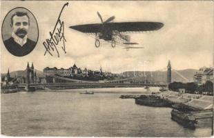 1909 Budapest, Bleriot repülőgépe az Erzsébet híd felett (EB)