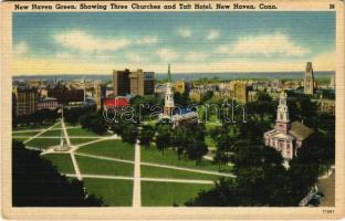 New Haven (Connecticut), New Haven Green, Showing Three Churches and Taft Hotel