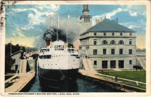 Soo Township (Michigan), passenger steamer leaving Weitzel lock, Juniata steamer (creases)