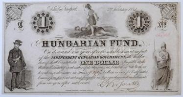 1852. 1$ "B" "Kossuth bankó" piros kézi sorszámozással, nyomdai papírránccal (3x...