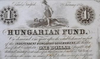 1852. 1$ "B" "Kossuth bankó" piros kézi sorszámozással, nyomdai papírránccal (3x...