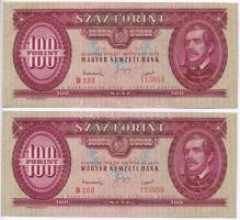 1949. 100Ft (2x) sorszámkövetők T:I-,II hajtatlan / Hungary 1949. 100 Forint (2x) sequential serials C:AU,XF unfolded Adamo F28
