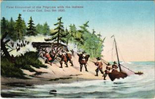 Cape Cod (Massachusetts), first Encounter of the Pilgrims with the Indians, dec. 8th 1620 (worn corners)