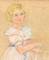 Scheiber H jelzéssel: Kislány. Vegyes technika, papír. Üvegezett, sérült fa keretben 32,5x20 cm