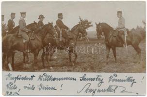 1904 Ferenc József császár tisztek között lóháton / Franz Joseph in the company of his military officers on horseback. Original photo (Rb)