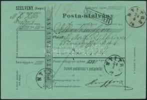 1874 5kr díjjegyes postautalvány, "NYITRA - BUDAPEST"