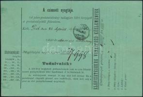 1874 5kr díjjegyes postautalvány, "NYITRA - BUDAPEST"