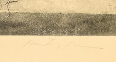 Hertay Márta (1932-2018): Virágváza. Rézkarc, papír, jelzett, üvegezett keretben, 23,5×62 cm