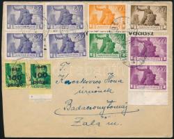 1946 (7. díjszabás) Levél 11 db Újjáépítés és Kisegítő vegyes bérmentesítéssel, BUDAPEST - BADACSONYTOMAJ, ritka / Cover with 11 stamps
