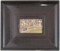 Knopp Imre jelzéssel: Cirkuszban. Olaj, papír, sérült, üvegezett fa keretben. 10×15,5 cm