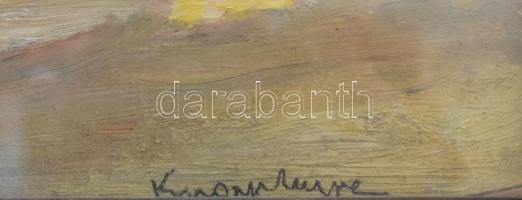 Knopp Imre jelzéssel: Cirkuszban. Olaj, papír, sérült, üvegezett fa keretben. 10×15,5 cm