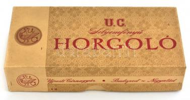U.C. Selyemfényű Horgoló papírdoboz, szép állapotban, 11,5×24×5,5 cm