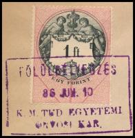 1886 Bp., Állatorvosi bizonyítvány 1 ft okmánybélyeggel