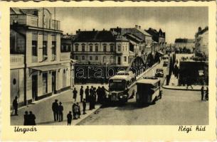 Ungvár, Uzshorod, Uzhhorod, Uzhorod; régi híd, autóbusz, automobil / old bridgem autobus, automobile