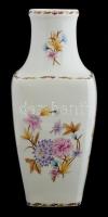 Hollóházi virágmintás porcelán váza, kézzel festett, jelzett, hibátlan, m: 37 cm