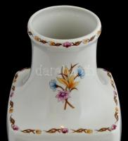 Hollóházi virágmintás porcelán váza, kézzel festett, jelzett, hibátlan, m: 37 cm