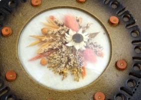 Hőmérő bőr alapon, üvegben virágos dekorral, h: 50,5 cm