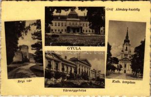 Gyula, Gróf Almásy kastély, régi vár, vármegyeháza, római katolikus templom