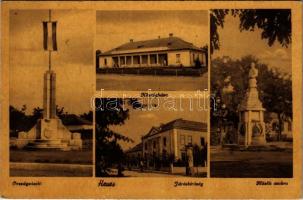 Heves, Országzászló, Községháza, Hősök szobra, emlékmű, Járásbíróság, kerékpáros. Kiadja Polatsek Béla (Rb)