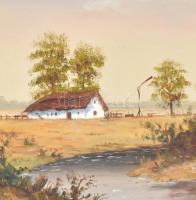 Feith Károly (1930-2017): Tanya. Olaj, farost, jelzett. Díszes fa keretben, 50×70 cm