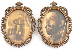 cca 1880-1910 2 db férfi portré felvétel, egyik katonai tiszti egyenruhában, utóbbi sérült, üvegezett fém keretben, 9x6,5 cm