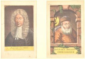 Balzer, Johann (1738*1799), 2 db metszet egy keretben: Joannes Jacobus de Weingarten és David Ben Abraham Oppenheimer. Színes rézmetszet, papír, üvegezett fa keretben, 9x15 és 16x11 cm