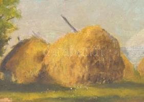 Olvashatatlan jelzéssel: Szénaboglyák. Olaj, fa. Fa keretben, 12x16 cm