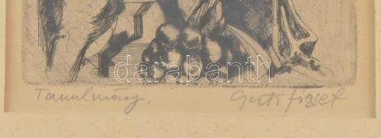 Ifj. Guti József Soma (1946-): Tanulmány. Rézkarc, papír, jelzett. Üvegezett fa keretben. Hátoldalán...