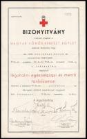 1939 Bp., Magyar Vöröskereszt Egylet légoltalmi egészségügyi és mentő tanfolyamán kiállított oklevél