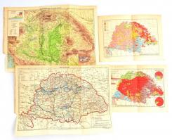 4 db térképmelléklet könyvekből (Magyarország hegy- és vízrajzi térképe, Mao. vallási térképe, Mao. néprajzi térképe, Mao. határai)