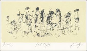 Károlyi András (1938-): Premier. Ofszet, papír, jelzett, számozott (50/10), 11×22,5 cm