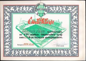 1970 Bp., Ferencvárosi Torna Club támogatásért kiállított emléklap, hajtott